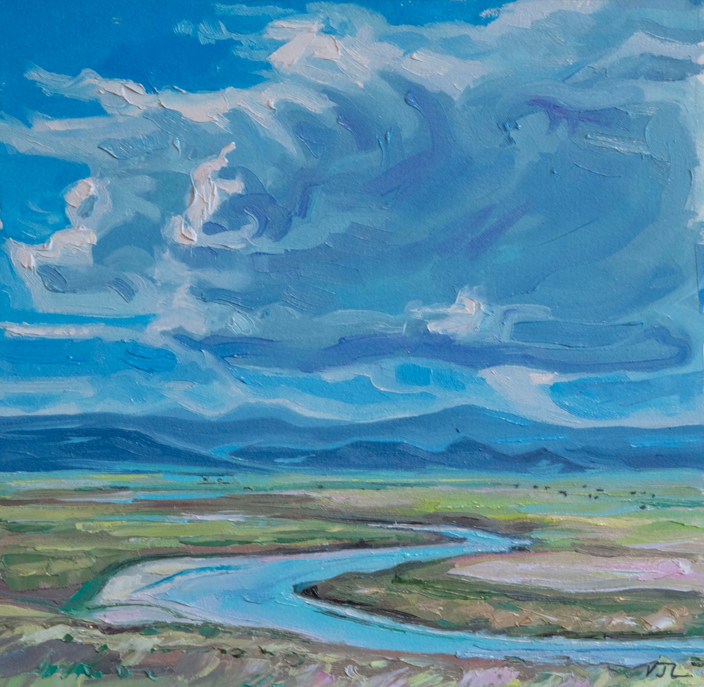 "Lonely Stream Heavy Clouds" Original Painting by Vanessa Lacy