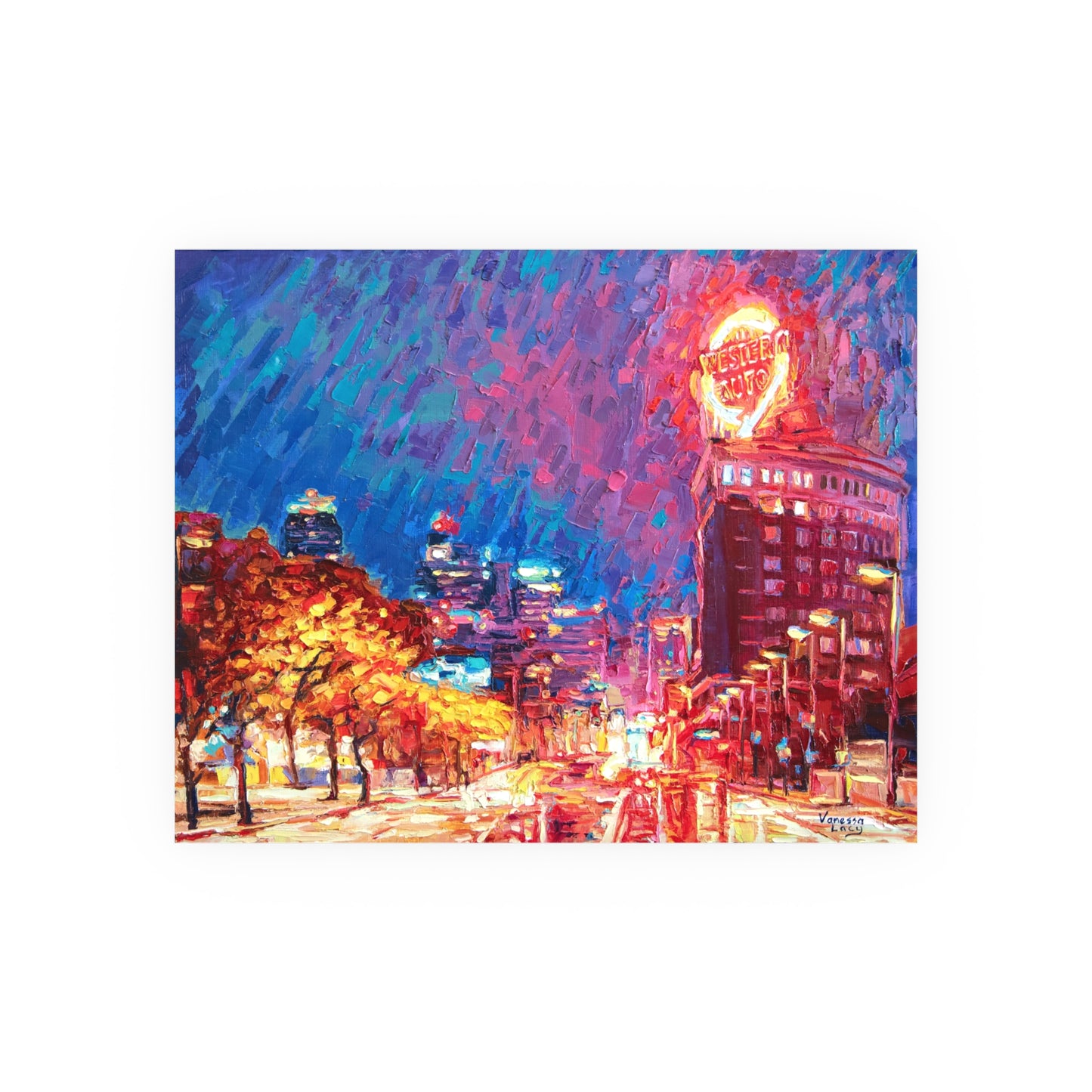 "Western Auto in Fall Red" Art Print by Vanessa Lacy