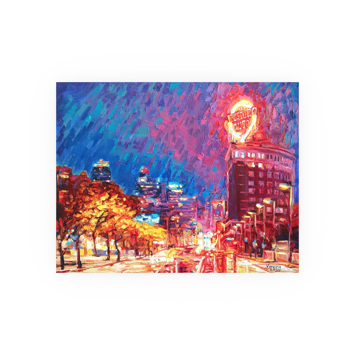 "Western Auto in Fall Red" Art Print by Vanessa Lacy