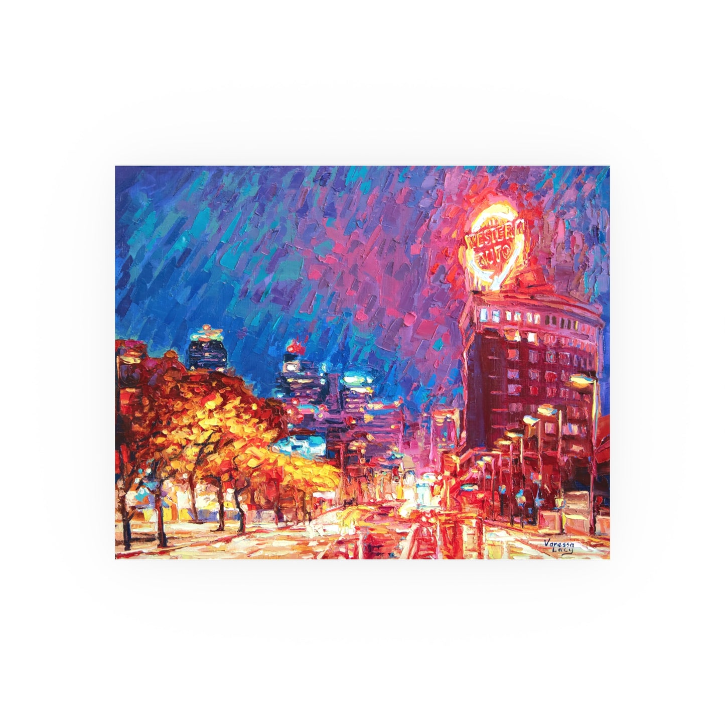 "Western Auto in Fall Red" Art Print by Vanessa Lacy