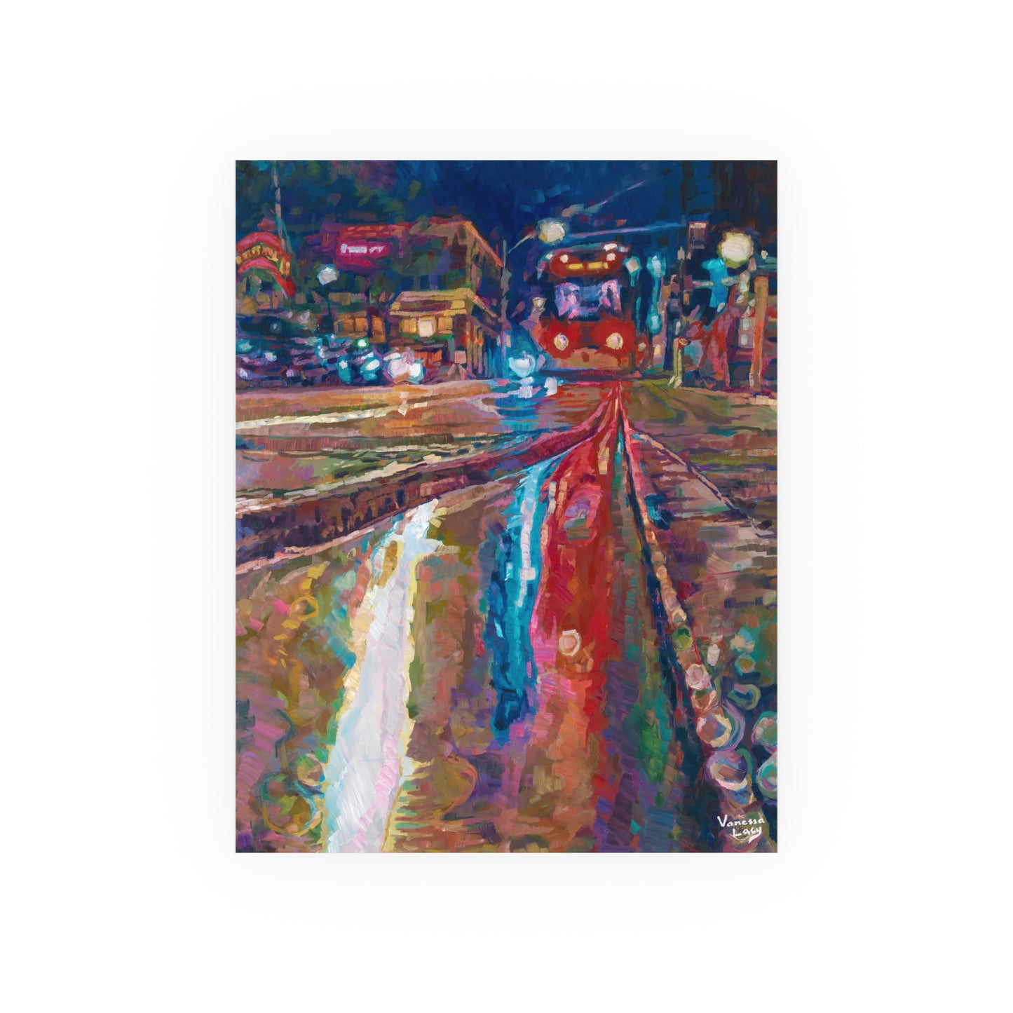 "Wet Streetcar Rails in City Market" Poster Print by Vanessa Lacy