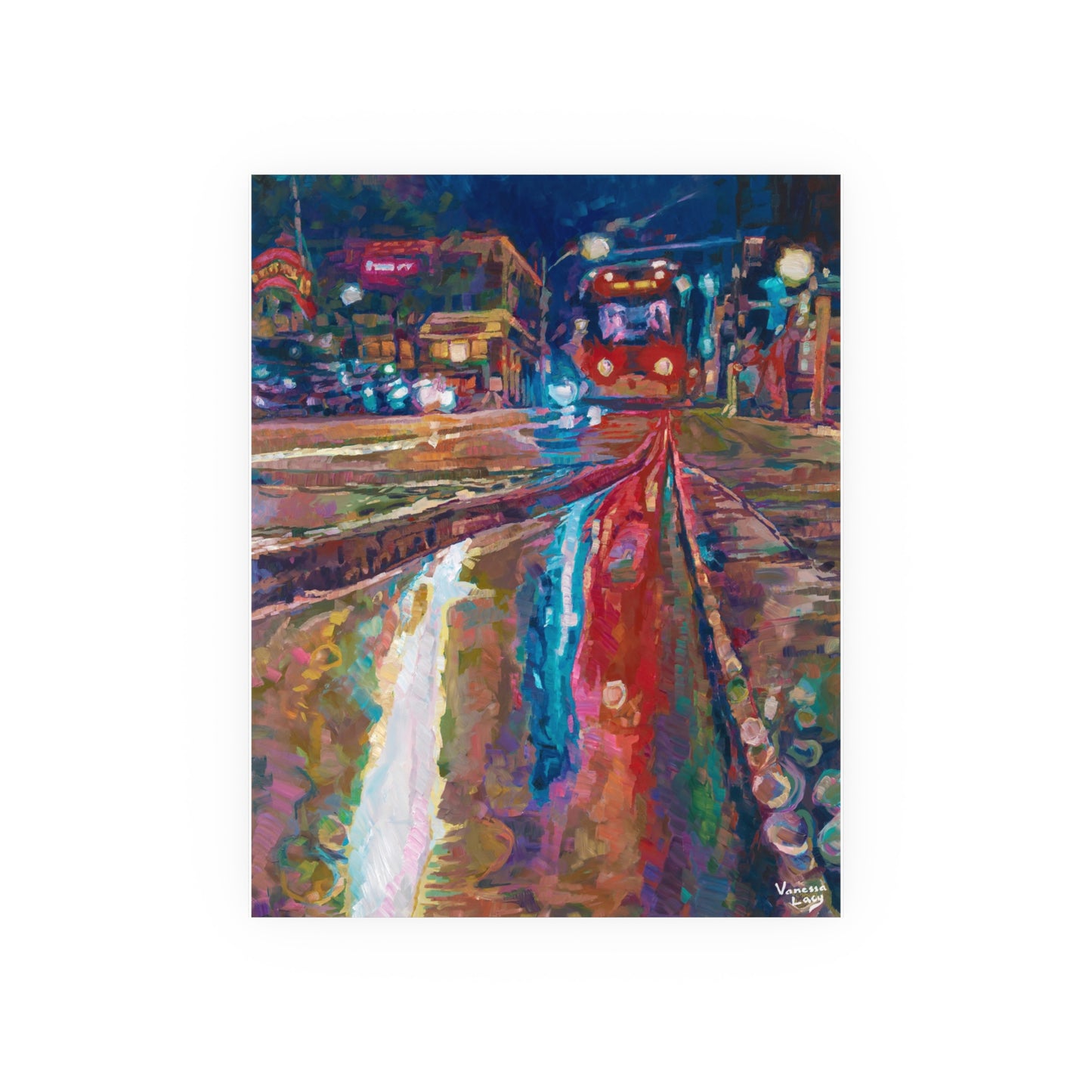 "Wet Streetcar Rails in City Market" Poster Print by Vanessa Lacy