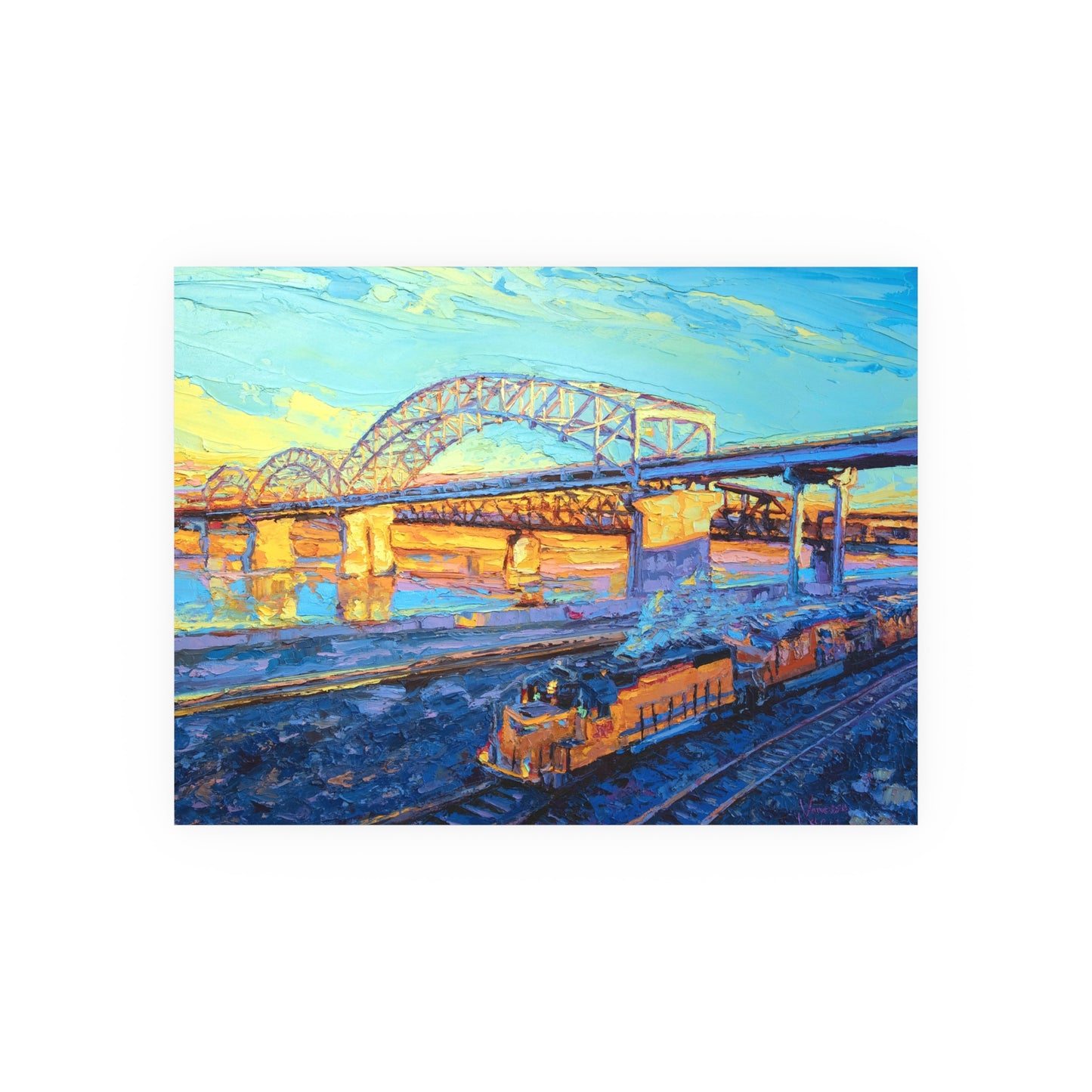 "Broadway Bridge with Train" Art Print by Vanessa Lacy