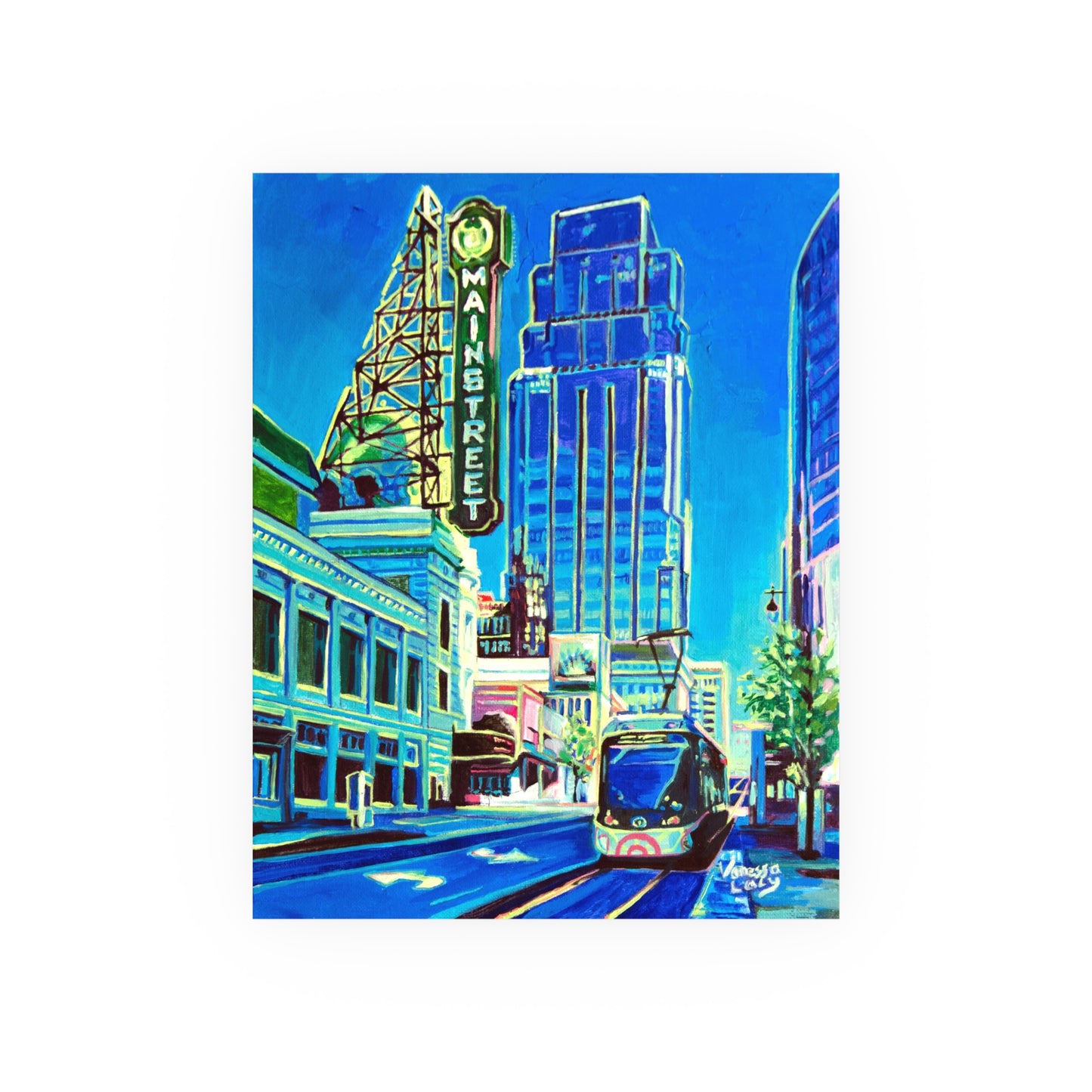 "Blue Streetcar in Power and Light" Art Print by Vanessa Lacy