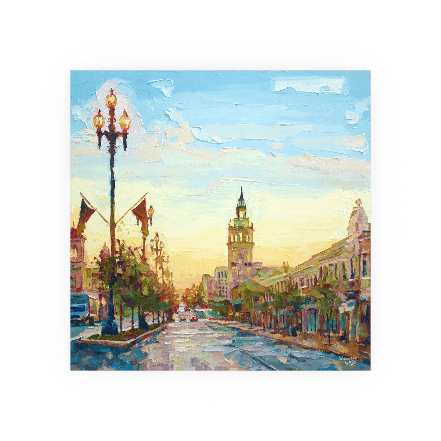 "Early Morning Plaza" Art Print by Vanessa Lacy