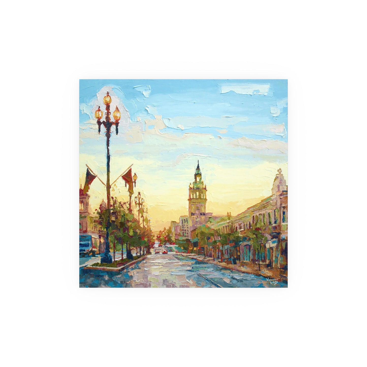 "Early Morning Plaza" Art Print by Vanessa Lacy