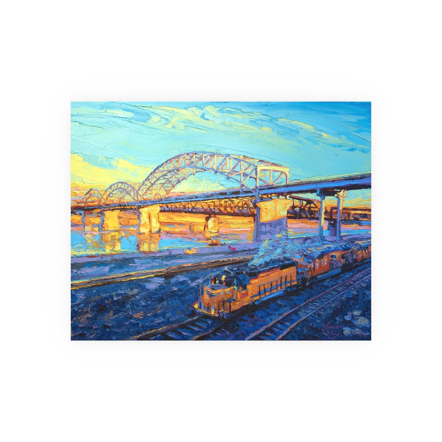 "Broadway Bridge with Train" Art Print by Vanessa Lacy