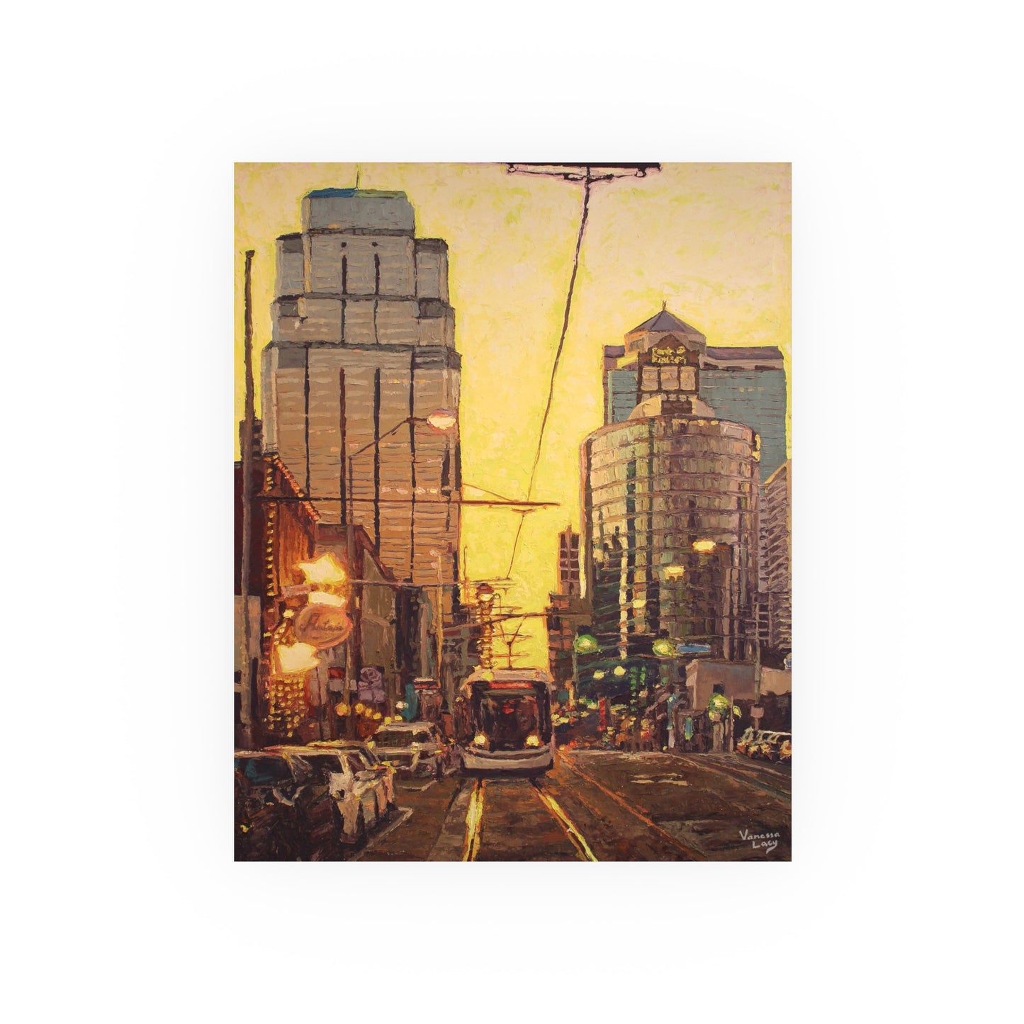 "Lemondrop Sky and Chocolate Streetcar" Art Print by Vanessa Lacy