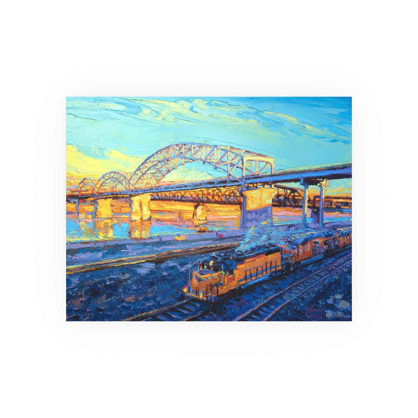 "Broadway Bridge with Train" Art Print by Vanessa Lacy