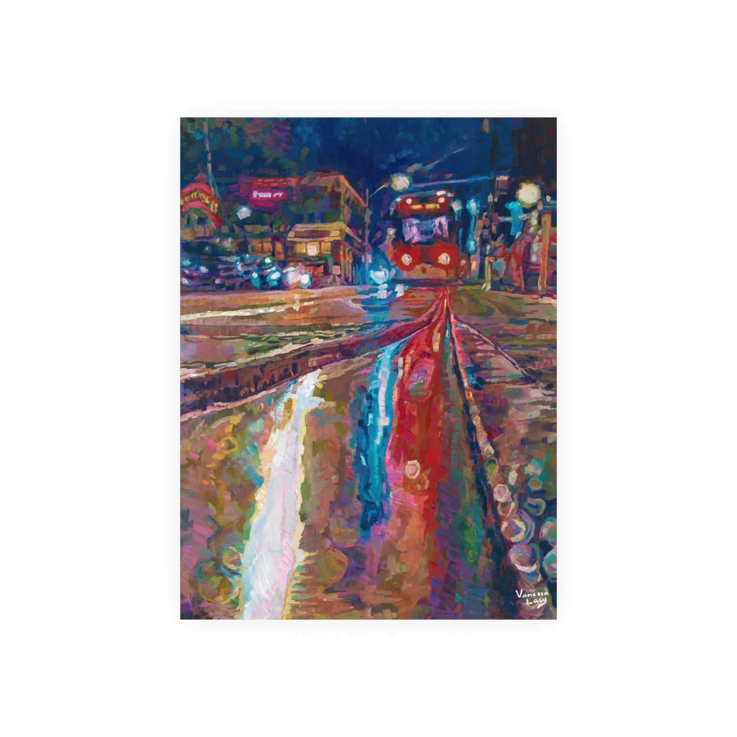 "Wet Streetcar Rails in City Market" Poster Print by Vanessa Lacy