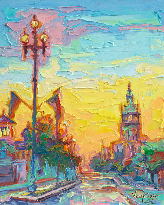 "Plaza Lampposts" Original Painting by Vanessa Lacy