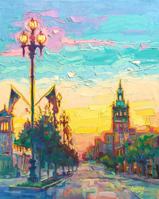 "Plaza Lamppost" Original Oil Painting by Vanessa Lacy