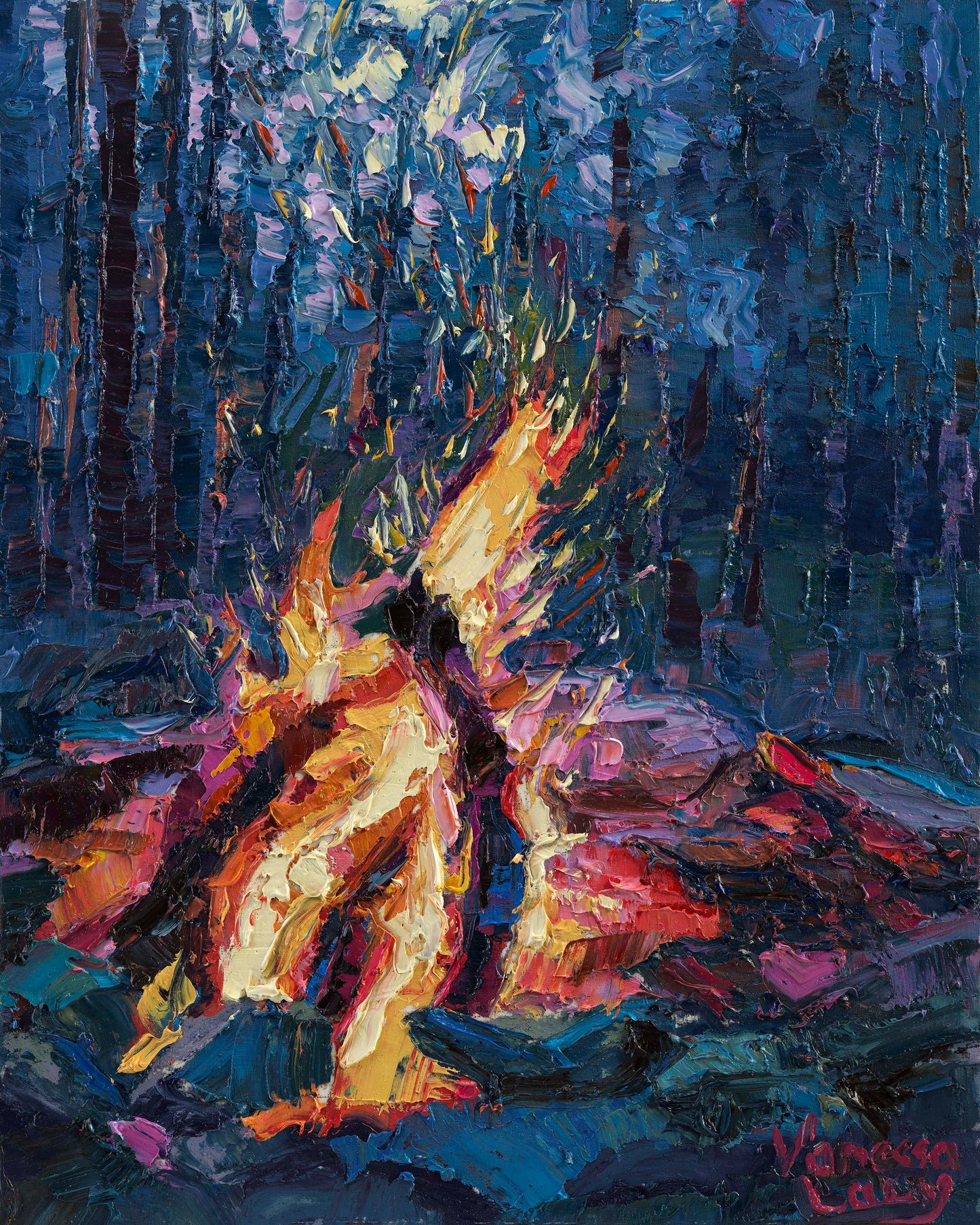 "Woodland Campfire" Original Oil Painting by Vanessa Lacy